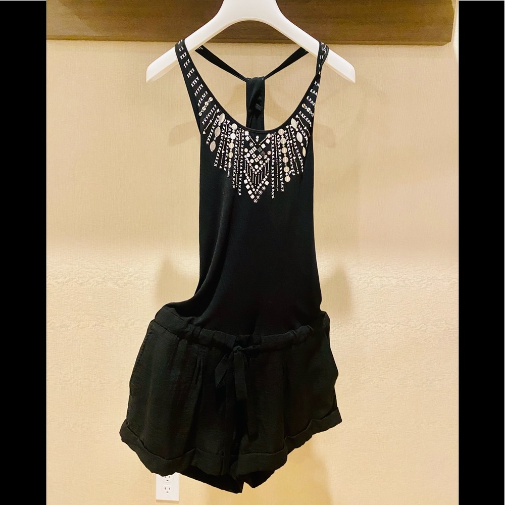 BCBG Maxazria Women’s Beaded Halter Neck Romper - BLACK - Size (M)